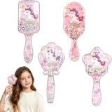 4-Pack Toddler Hair Brush Set, Pink Unicorn Kids Hair Brush with Rainbow Sequin- Soft Bristle Detangle Hair Brushes Set for Girls Curly & Straight Hair
