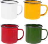 4 Pack Vintage Enamel Mug Set Reusable Water Tea Cups for Home Office Travel and Parties Lightweight Metal Drinking Cups with Anti-Slip Handle for Hot or Cold Beverages