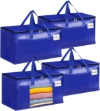 4 Packs, Large Clothes Storage Bags, Closet Organizers and Storage with Reinforced Handle, Zips and Tag Pocket Moving House, Storaging Clothes, Bedding Travelling, Camping (Blue)