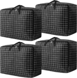 4 Pcs 105L Large Moving Bags Oxford Fabric Storage Bags with Zips, Black