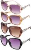 4 Pcs Sunglasses Women,UV 400 Oversized Ladies Glasses,Retro Trendy Sun Glasses Women Sparkling Large Frame SungLasses for Women