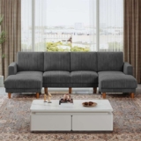 4 Seater Corduroy U Shaped Sofa & Chaise – Grey Green £355 Black £356 Beige £360