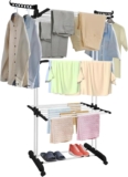 4-Tier Clothes Drying Rack with Foldable Wings & Wheels, Large Capacity Laundry Rack with Brake Casters, Collapsible Stainless Steel Garment Dryer Rack for Indoor Outdoor Laundry Room, Black