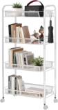4-Tier Rolling Cart Rolling Storage Trolley Mobile Storage Trolley On Wheels Slide Out Utility Cart Shelving Units Mesh Shelves on Wheels for Kitchen, Bathroom (4-Tier White)
