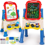 4 in 1 Kids Easel with Magnetic Whiteboard Chalkboard, Toddler Art Easel for Kids with Height Adjustable & 360Rotatable Drawing Writing Painting Accessories, Gifts for 2 3 4 5 6 7 Year Old Boys Girls