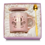 40th Birthday Mug for Women Pink Marbled Ceramic Cup
