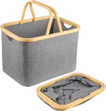 43L Grey Bamboo Foldable Laundry Basket with Handle.,Multi-Functional Laundry Basket Saves Space For Use in the laundry room. It can store toys, Blankets, and Clothes