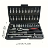 46Pcs Metric Socket 1/4 HSS Drive Ratchet Bit Set Wrench Torx Hex Tool Kit Case