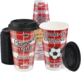 473 ml 24-Set Football Party Cups with Lids – World Cup Champion England Disposable Paper Cups for Fan Event Match-Day Decorations, A Salute To England, 1966 Champion, COME ON ENGLAND 2026