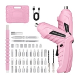 48-in-1 Cordless Electric Screwdriver with LED Light Rechargeable 1300mAh Pink