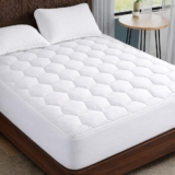 4AS Quilted Double Mattress Protector 110 GSM Microfiber Filling, Hypoallergenic & Breathable Deep Fitted Mattress Topper Stretches up to 30cm (Double – 137x190cm)