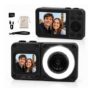 4K 64MP Camera with 18x Zoom, Dual Screens, Beauty Light
