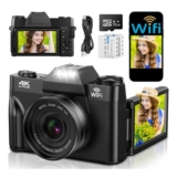 4K 75MP Digital Camera with Wi-Fi, 3-Inch Flip Screen, 2x1500mAh