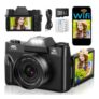 4K 75MP Digital Camera with Wi-Fi, 3-Inch Flip Screen, 2x1500mAh