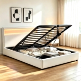 4ft6 Double Faux Leather Ottoman Bed Frame with Storage