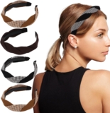 4pcs Hair Bands for Women – Earth Tones Mix with Plaid Pattern & Non-Slip Inner Teeth, Twisted Headbands for Women, Fashion Accessories Perfect for Everyday/Workout/Styling, Thin/Thick Hair