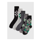 5 Pack Grey Argyle Pattern Ankle Socks