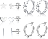 5 Pairs Silver Hoop Earrings for Women Hypoallergenic Small Huggie Earrings