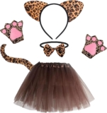 5 Pieces Leopard Costume Set, Include Leopard Ears Headband Tail and Bow Tie Tutu Skirt Glove, Animal Costume Set, Accessories for Carnival Cosplay Halloween Christmas Party