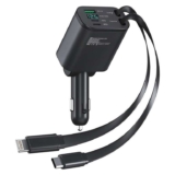 5 in 1 – 80W Retractable Car Charger – with USB C and Lightning Cable, Fast Charging by MCCRH / FBA