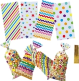 50 Pcs Rainbow Cellophane Party Bags Sweet Cone Candy Floss with Twist Ties (TYPE-6)
