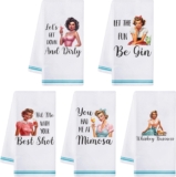 5PCS Kitchen Dish Towels, Funny Joked Themed Kitchen Dishcloth, Retro Cocktails Absorbent Drying Cleaning Dishcloth Bar Hand Towel for Hostess Mom Women Christmas Housewarming Gift, 16×24 Inch