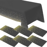 6 Pack Black Tablecloth 54 X 108 Rectangular Table Cover Gold Dot Table Covers Table Cloths Waterproof Party Tablecloths for Indoor or Outdoor Events, Birthdays, Wedding, Christmas, (137274 cm)