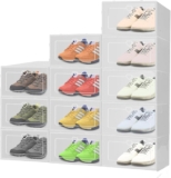 6 Pack Stackable Shoe Storage Boxes – White PP Plastic Drawer-Type Organiser (31.5×21.5×12.5cm) Modern Shoe Box for Living Room/Bathroom Durable & Space-Saving