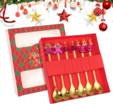 6-Piece Christmas Spoon Set – Stainless Steel Coffee Stirring Spoons, Ice Cream Dessert Spoons, Durable Gift Boxed Utensils for Holiday Gifting