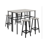6-Piece Industrial Bar Table Set, 2 Kitchen Tables with 4 Stools, Grey
