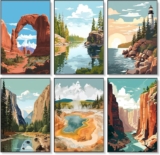 6 Piece Paint by Numbers Set for Adult Beginners National Park Canvas Paint by Numbers Without Frame National Park Landscape Oil Painting by Numbers