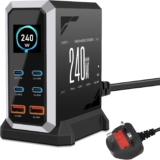 6 in 1 & 240W USB C Charging Station Hub GaN III Multi Port USB Fast Charger Block (4 USBC & 2 USBA), Black Power Dock Compatible with MacBook, iPhone, iPad, Galaxy S24/S23 etc