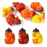 60pcs Resin Autumn Mini Ducks with Acorn and Maple Leaves