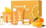 6PCS Hydrating Skincare Set with Vitamin C, Facial Kit With Cleanser, Toner, Serum, Eye Cream, Face Cream, Sunscreen, Unique Face Care Set Gift for Women Girls