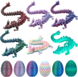 6pcs 3D Printed Dragon in Egg, Fully Articulated 3D Printed Fidget Toy, Fantasy 3D Dragon Eggs with Dragon Inside, Easter Basket Fillers, Crystal Dragon Figurines for Kids & Adults Home Decor