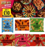 7 for £10 on Frozen Party Food( Duck Rolls / Filo Prawns / Satay Chicken / Sausage Rolls / Mozzarella Sticks / Sausages / Pizza / Eclairs )