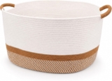 70L Large Woven Laundry Storage Basket 55x40x32cm (White&Brown),Ideal for Clothes, Blankets, Toys & Household Items. Perfect for Living Room, Bedroom or Nursery