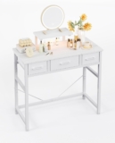 76x36cm Small Desk with 3 Fabric Drawers, Small Computer Desk with Adjustable Monitor Stand and Hook, Table for Makeup Vanity, Home Office,Kids Study, Gaming, White