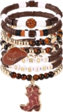 7pcs Cowgirl Beaded Bracelets,Bohemian Style Letter Bracelet for Women Men Stackable Western Preppy Heishi Beaded Stretch Bracelets with Cowgirl Hat and Boots Summer Beach Jewelry Accessories for Fema