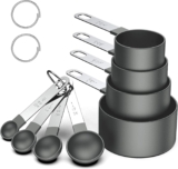 8 Pcs Measuring Cups and Spoons Set, Stackable Stainless Steel Handle Accurate Tablespoon for Measuring Dry and Liquid Ingredients Small Teaspoon with Plastic Head (Black)