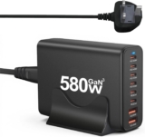 8 in 1 & 580W USB C Fast Charger GaN USB Charging Station Hub PD140W/QC20W (6C2A) MultiPort Laptop Charger Block Compatible with MacBook Pro/Air, i-Pad, iPh0ne, Galaxy S25 usw