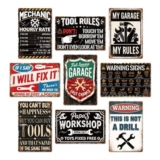 9-Piece Vintage Garage Signs, Man Cave Decor, 8×12 Tin