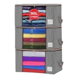 90L Zip Storage Bags, Foldable, Transparent Window, Grey, 3-Pack