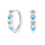 925 Silver Huggie Hoop Earrings for Kids, Aquamarine Heart Zirconia