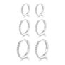 925 Sterling Silver Hoop Earrings with Cubic Zirconia, 3-Pairs (6/8/10mm)