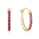 9ct Yellow Gold & Rhodolite Garnet Hoop Earrings