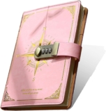 A5 diary with lock, hardcover secret diary, password lock, leather writing book, gift for childrens writing and diary, 8.6×5.7 inches (pink)