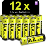 AA Batteries 12 Pack, Long-Lasting Alkaline Batteries, Leak-Proof, High Power Ideal for Remote Controls, Toys, Clocks & Household Devices