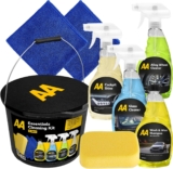 AA Car Cleaning Kit, 8-Piece Set with 4 Cleaners, Microfibre Cloths, Sponge and Bucket