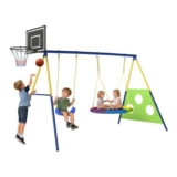 AIYAPLAY 4-in-1 Kids Swing Set with Swing, Basketball Hoop, Football Goal